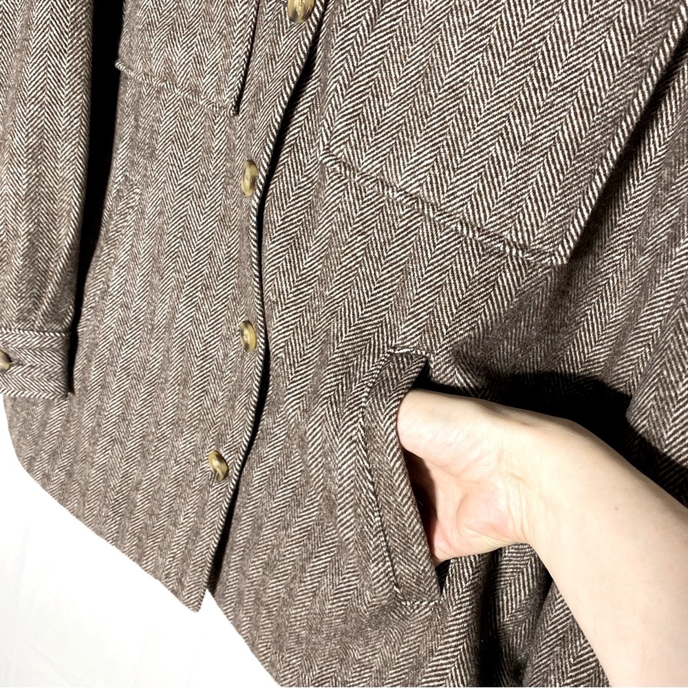 Denver Hayes Brown Herringbone Button Up Shirt Jacket Shacket L - Picture 9 of 15